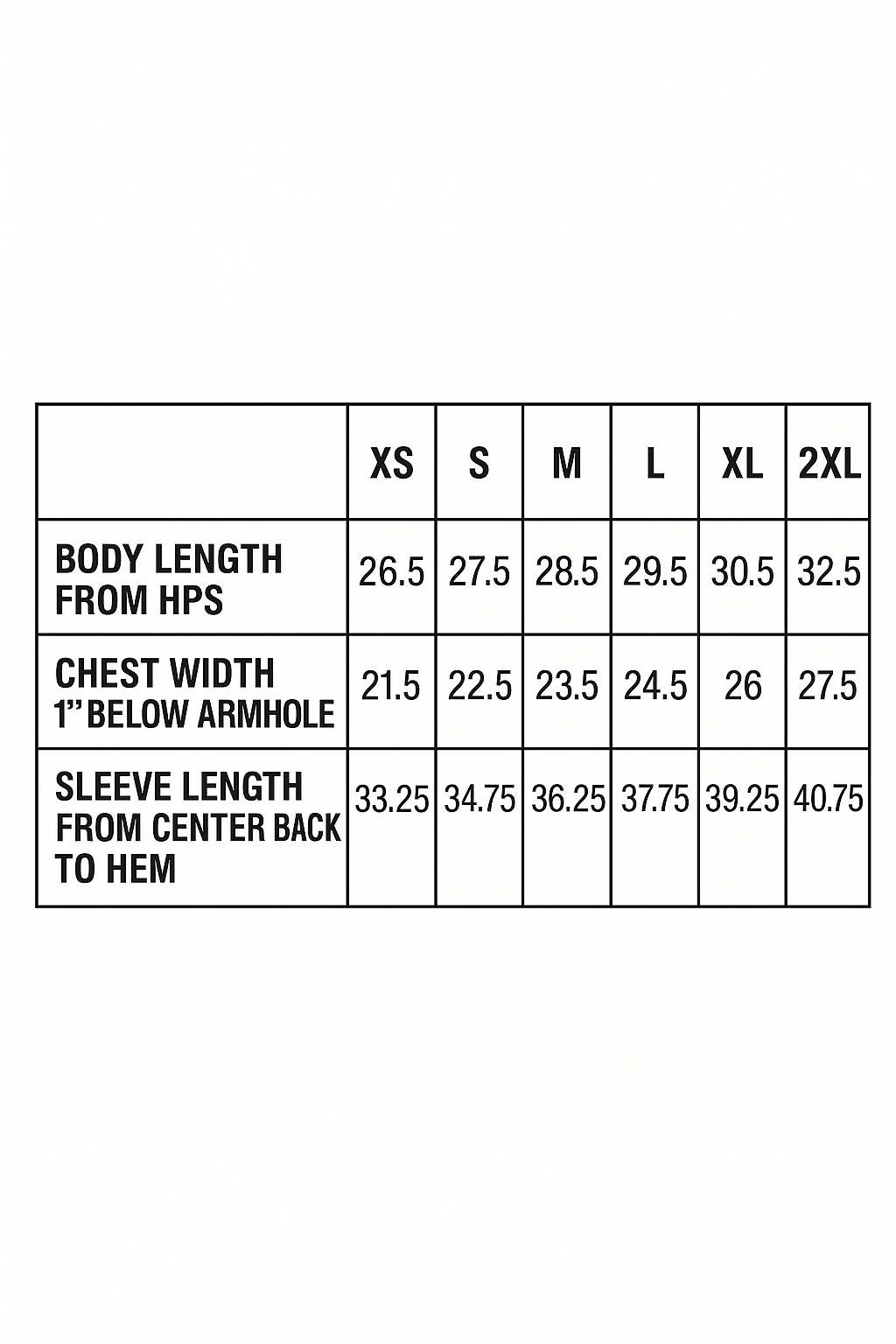 Size chart