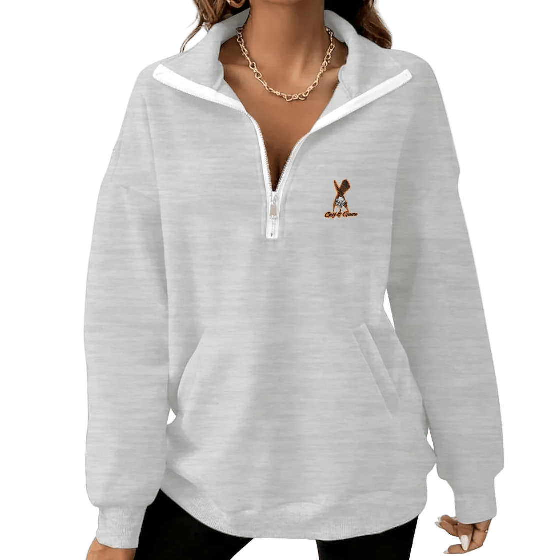 Yoycol S / White Gray Women's Half-Zip Fleece Pullover